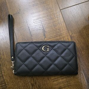 Black Quilted GUESS Wristlet Wallet